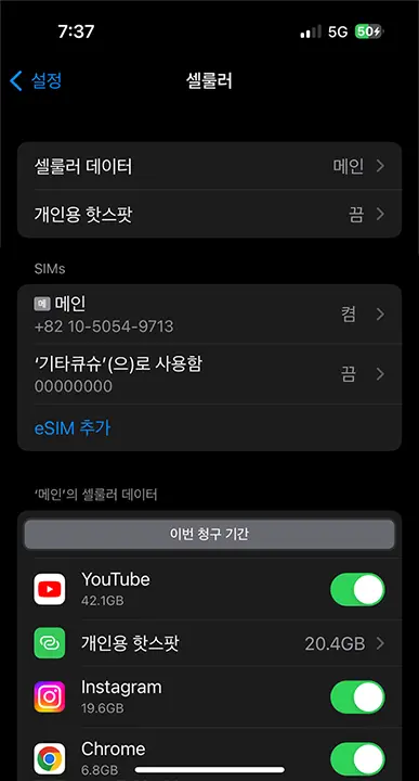 아이폰 일본 도시락 esim 설치 확인 방법