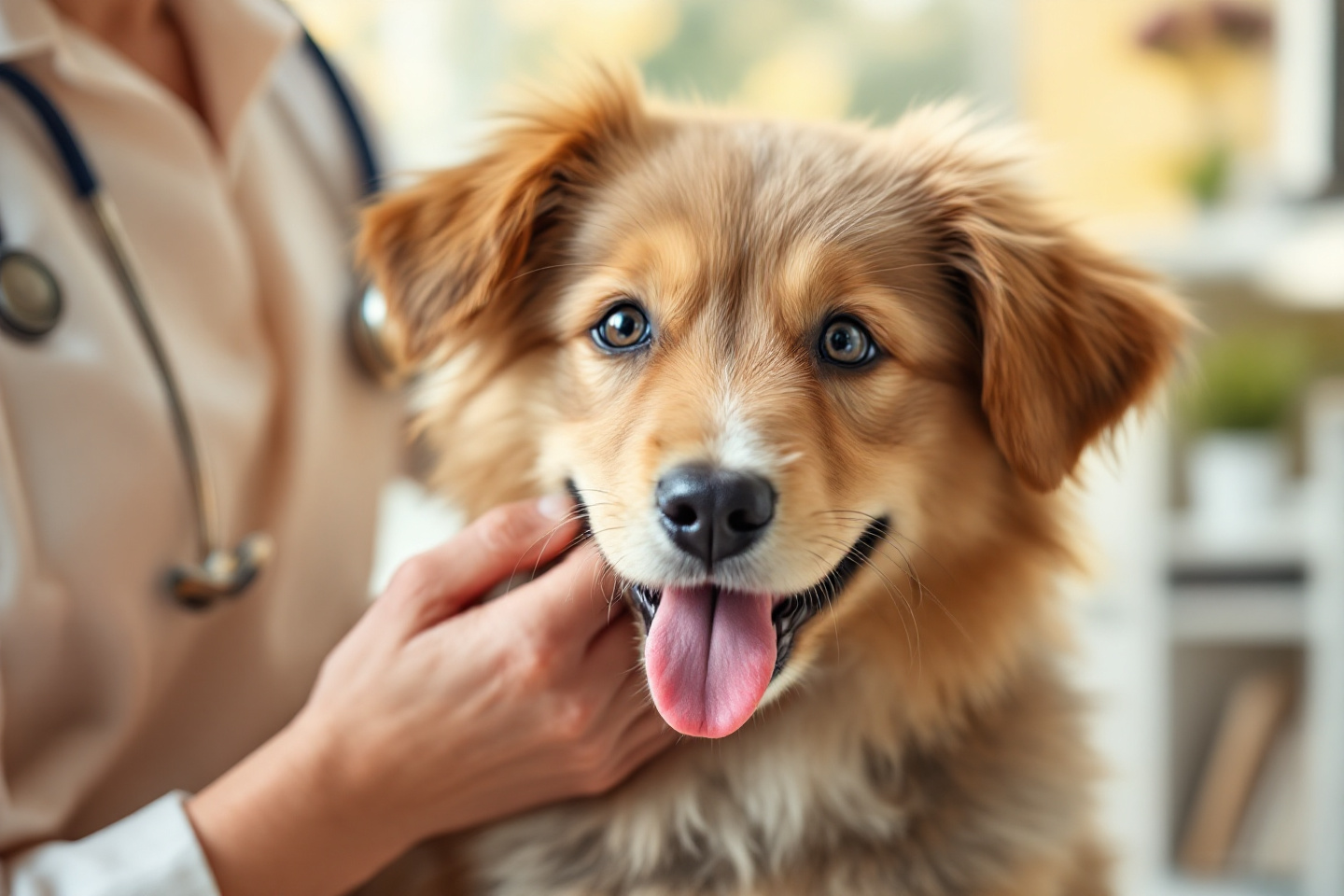 happy healthy puppy with veterinarian