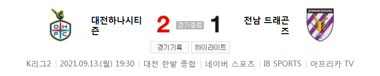  29라운드 K리그2 - 대전 대 전남 (2021년 시즌 축구 경기 하이라이트)