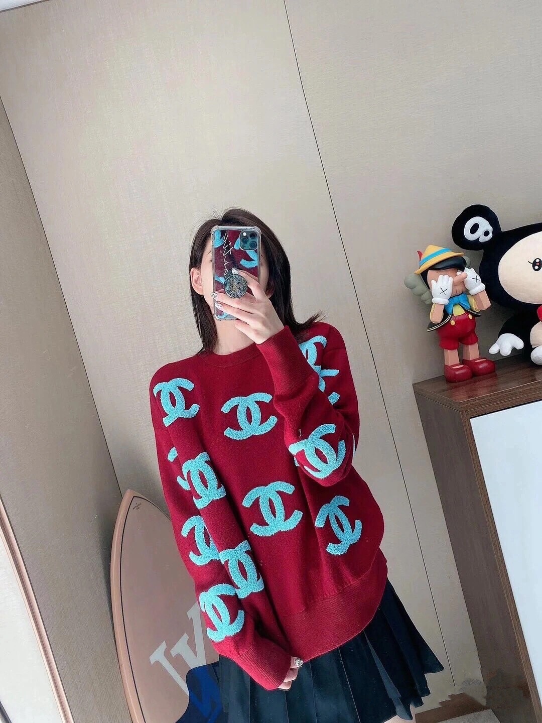  [CHANE] 샤넬 벨벳 로고 풀 오버 울 니트 스웨터
