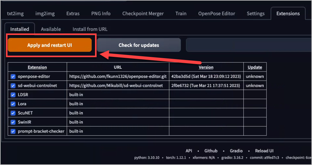 apply and restart ui controlnet