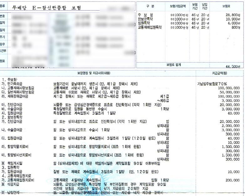  신한생명 e참신한 종합보험 점검 뇌졸중 보장 여부