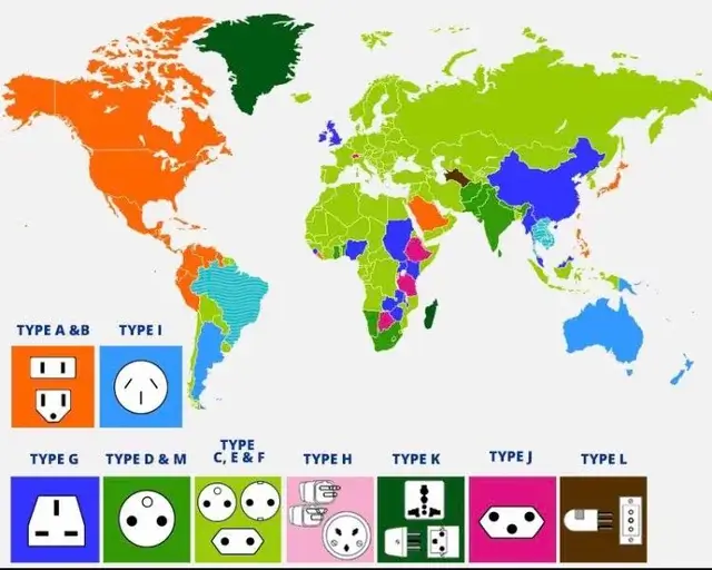 세계 전기 콘센트 규격 지도