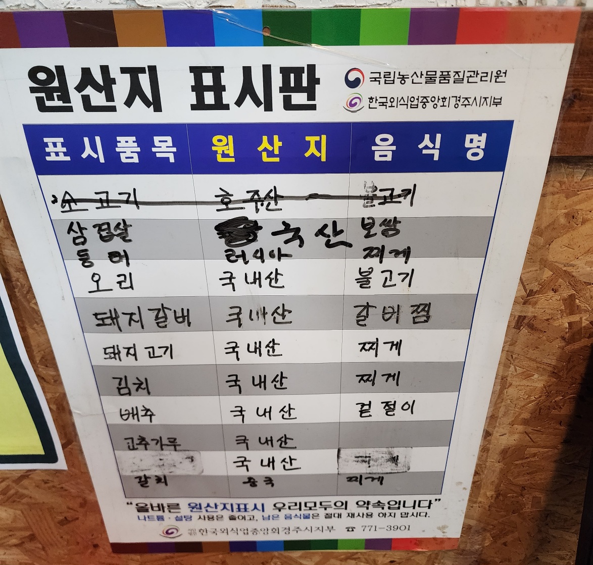 경주-시외-버스-터미널-근처-밥집-먹방-원산지-표시판