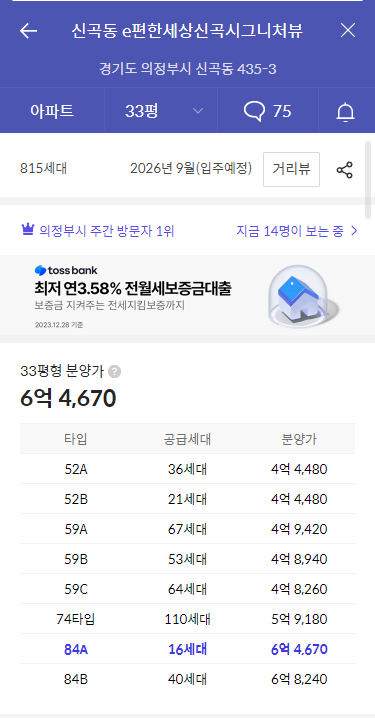 이편한세상 신곡 시그니처뷰 아파트-가격정보
