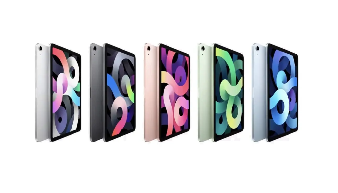 회색&#44; 검은색&#44; 로즈 골드&#44; 녹색&#44; 파란색 등 다양한 색상의 4세대 iPad Air 태블릿 제품군