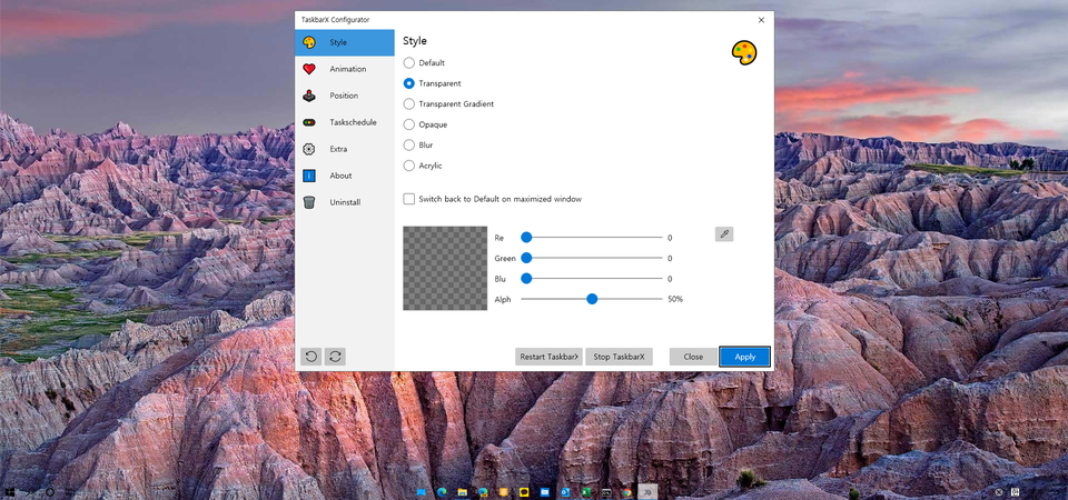 윈도우10 작업표시줄 투명하게 바꾸는 방법