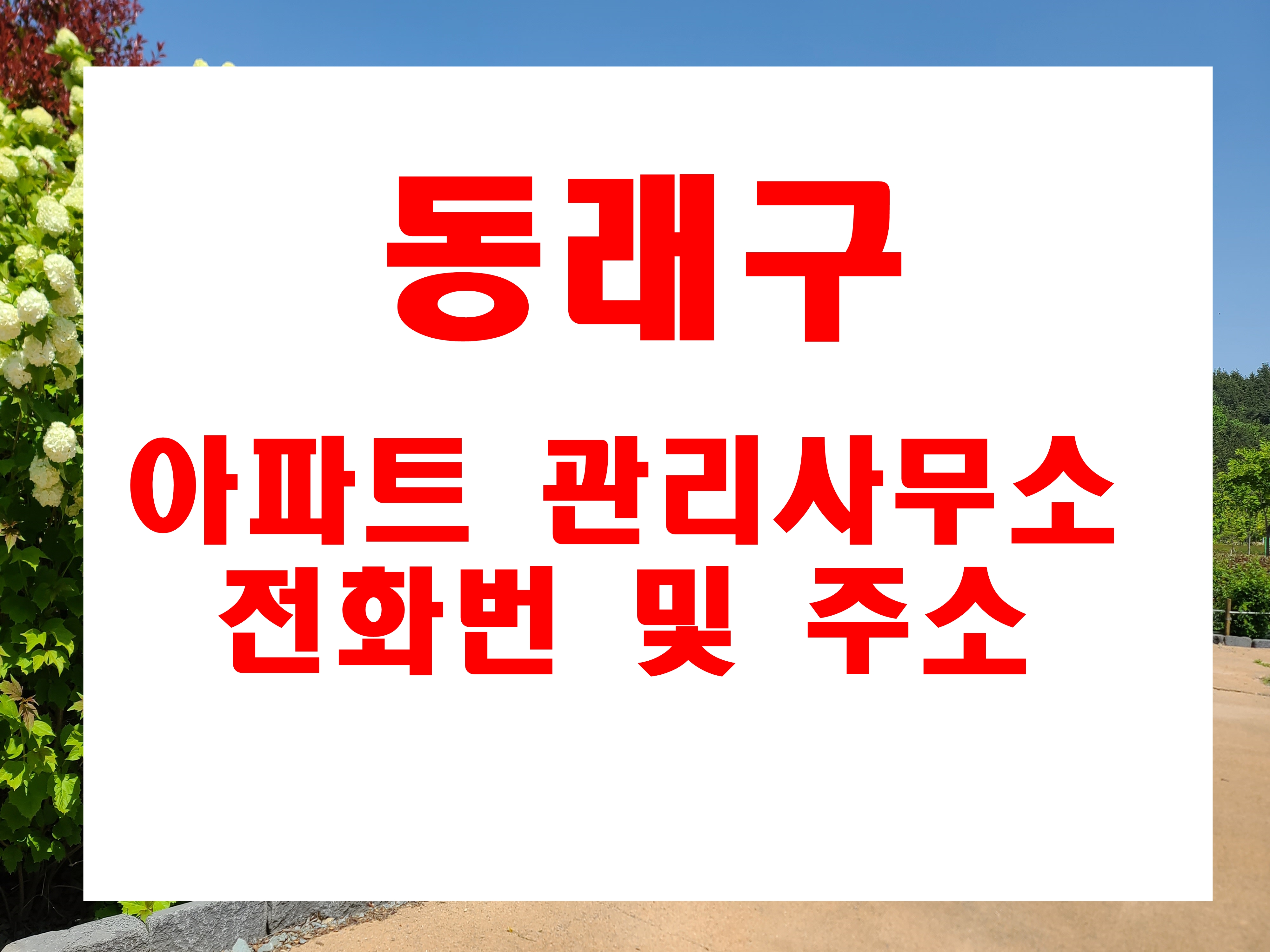  부산 동래구 아파트 관리사무소 전화번호 온천동 수안동 명륜동 사직동 낙민동 명장 안락동 관리실 연락처 및 주소
