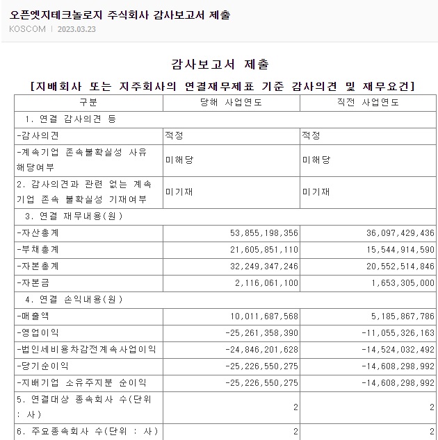 오픈엣지테크놀로지 감사보고서