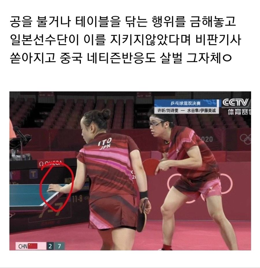  도쿄올림픽 탁구 패배한 중국... 살벌하게 중일전쟁 발발