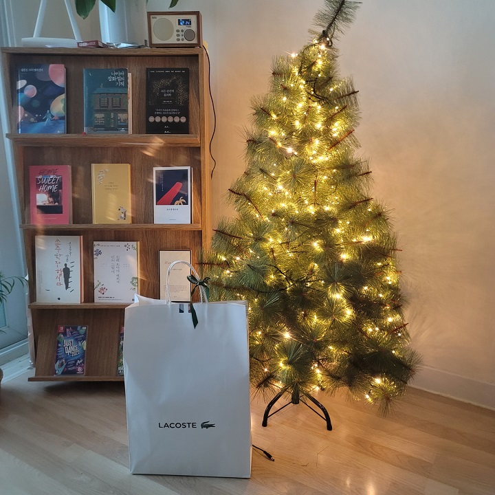 크리스마스트리-앞-흰색-쇼핑백