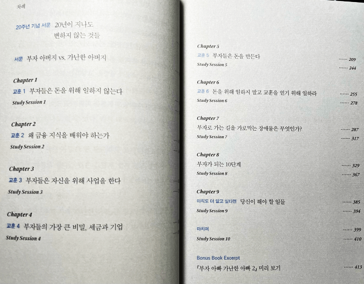 부자 아빠&#44; 가난한 아빠의 목차