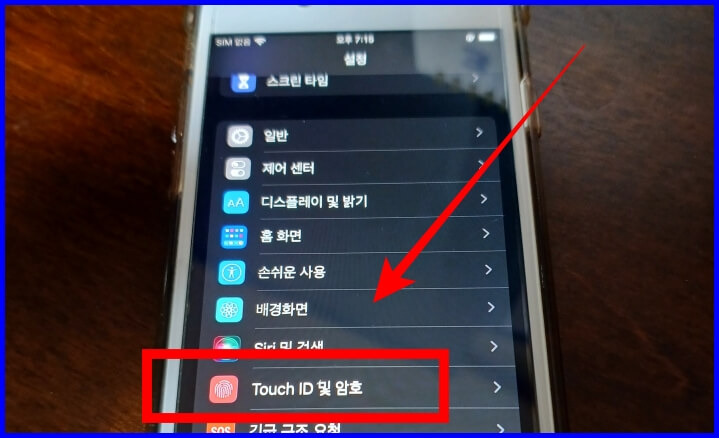 아이폰 설정 Touch ID 및 암호 목록 화면.