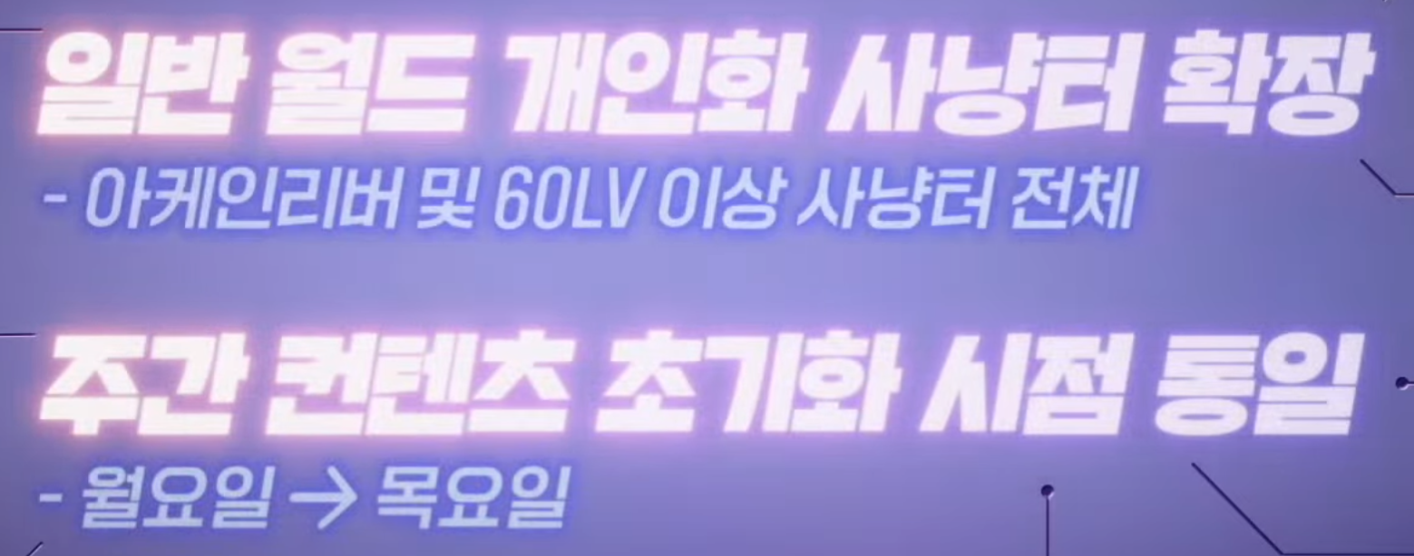 일반 월드 개인화 사냥터 확장
주간 컨테츠 초기화 목요일 통일