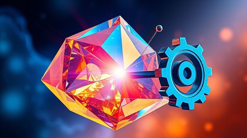 PRISM 모델의 각 요소가 마케팅 전략 아이콘과 연결되는 모습의 개념 이미지 (PRISM 트렌드 활용 전략 상징)