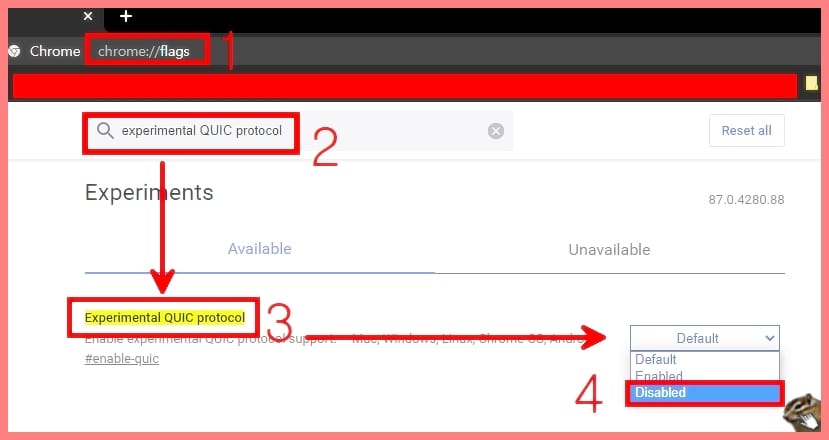 QUIC 프로토콜 해제하기