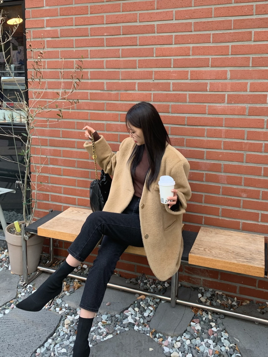 밍크 오버핏 노카라 퍼 자켓