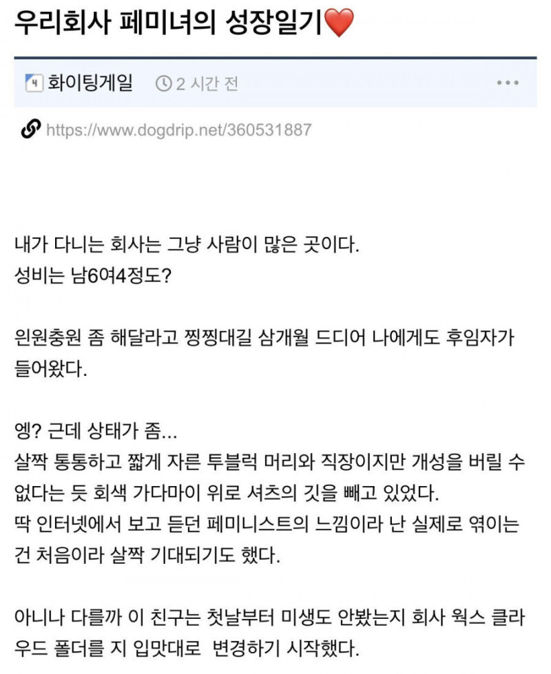  회사 입사한 페미사원 키우기