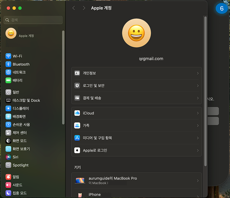 Mac에 인증 완료된 화면입니다.