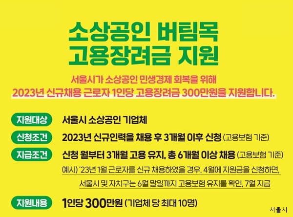 영등포구 2023 소상공인 버팀목 고용장려금 지원 신청 방법