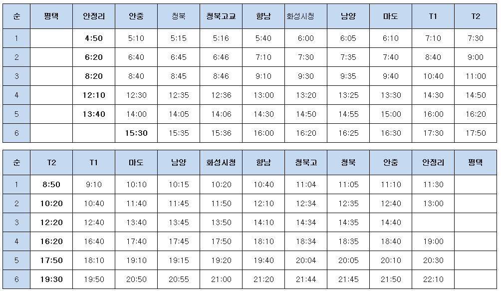 8822번 공항버스 시간표