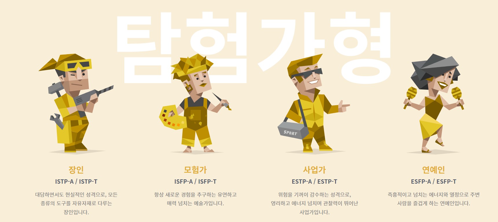 MBTI 탐험가형 4가지 유형 그림