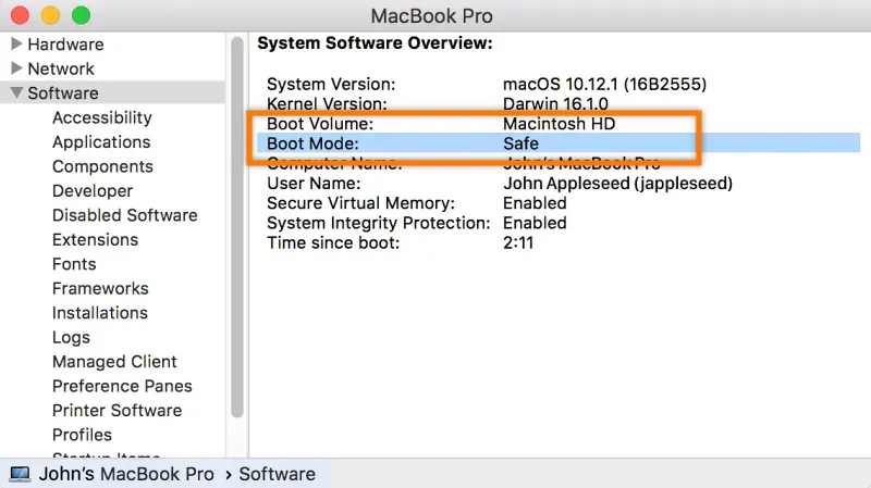 맥 맥북 시스템 정보 소프트웨어 부트 모드 안전모드