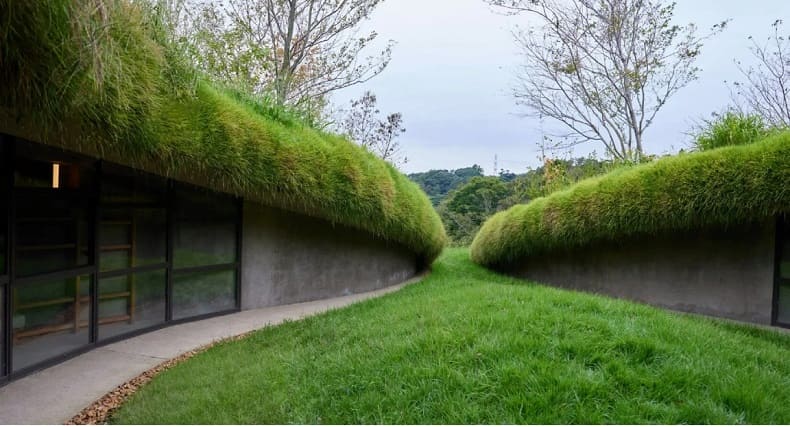  일본 쿠르쿠 들판의 지하 도서관 Underground library in japan’s kurkku fields invites bookworms in a cavern-like reading space