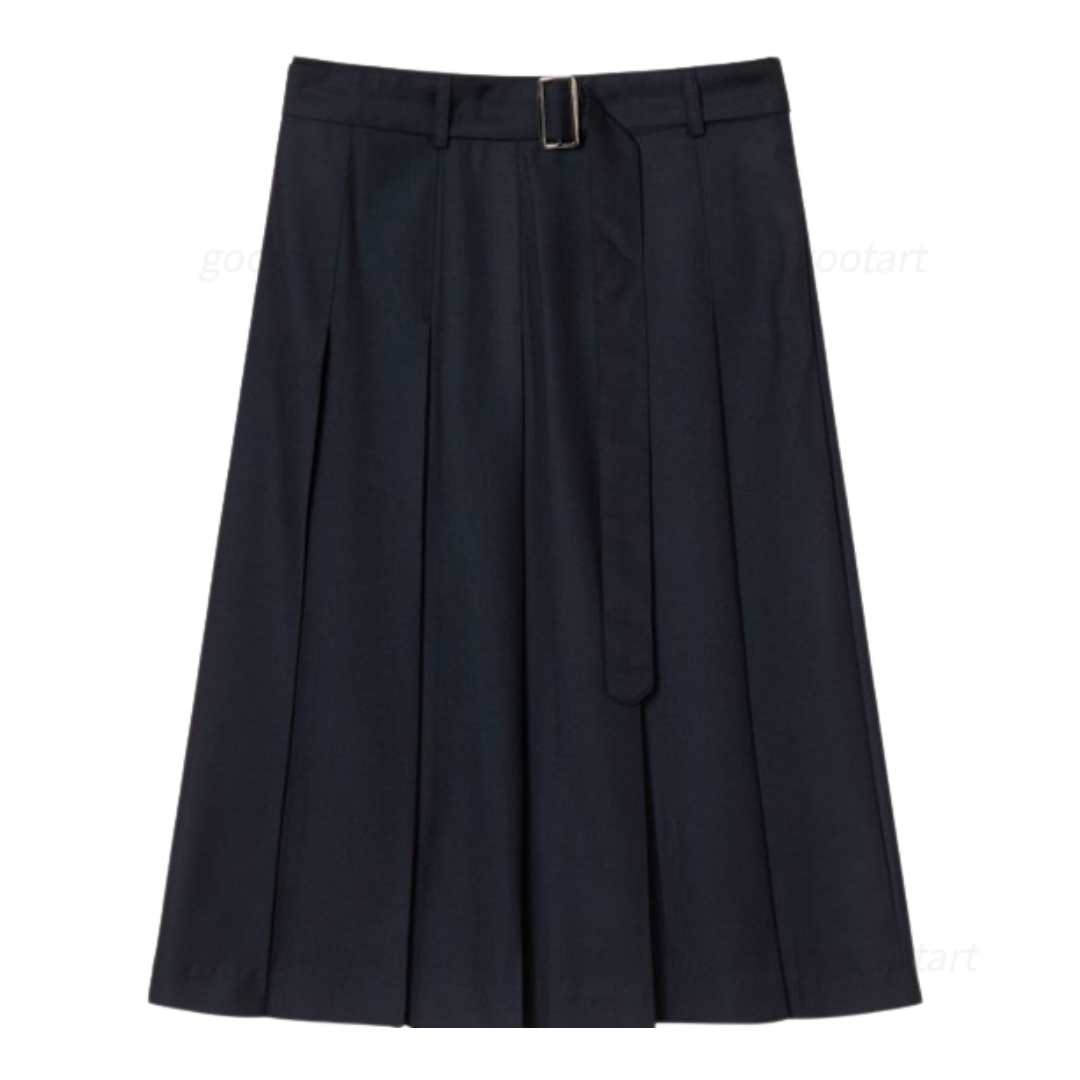 SY2C BELTED PLEATS MIDI SKIRT