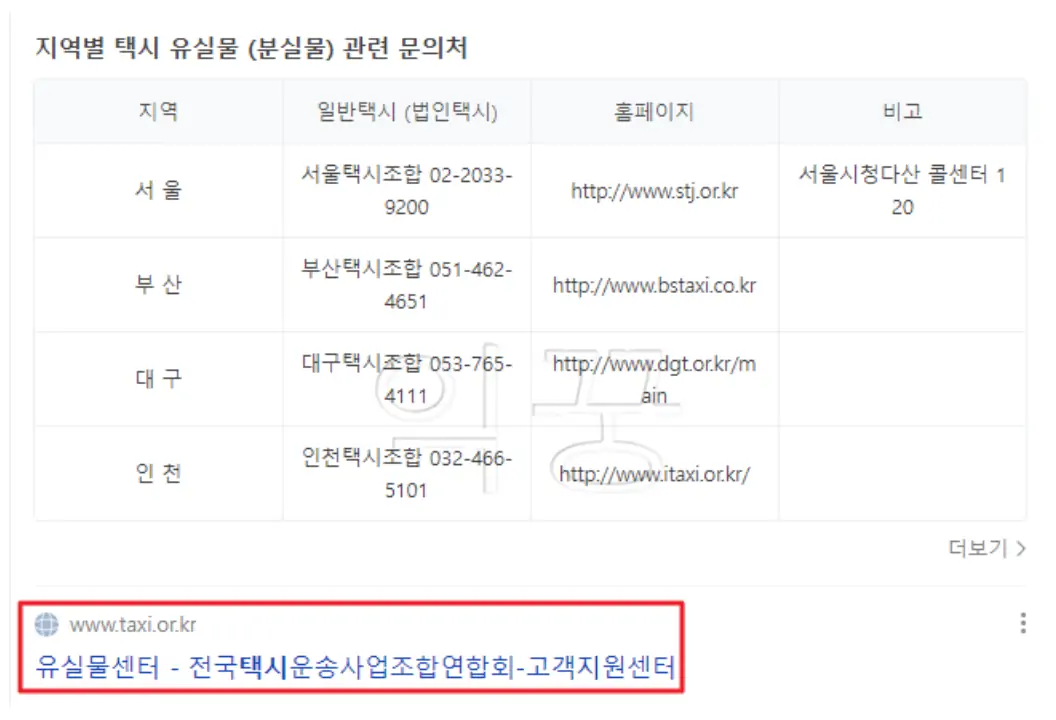 검색포털에서 택시 분실물 찾는 방법 키워드 검색 후 사진