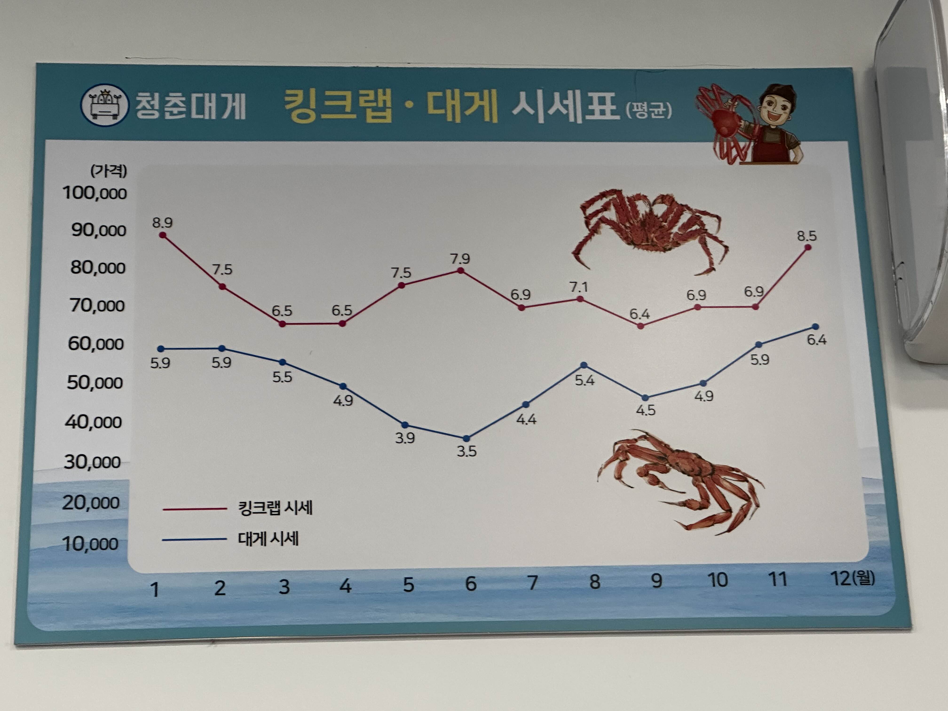 연중 킹크랩, 대게 시세표