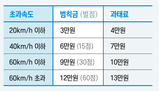 속도위반 범칙금 및 과태료