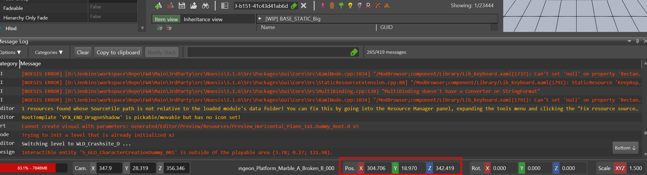 발더스 게이트 3 툴킷에서 XYZ 좌표를 확인할 수 있는 위치를 표시한 화면
