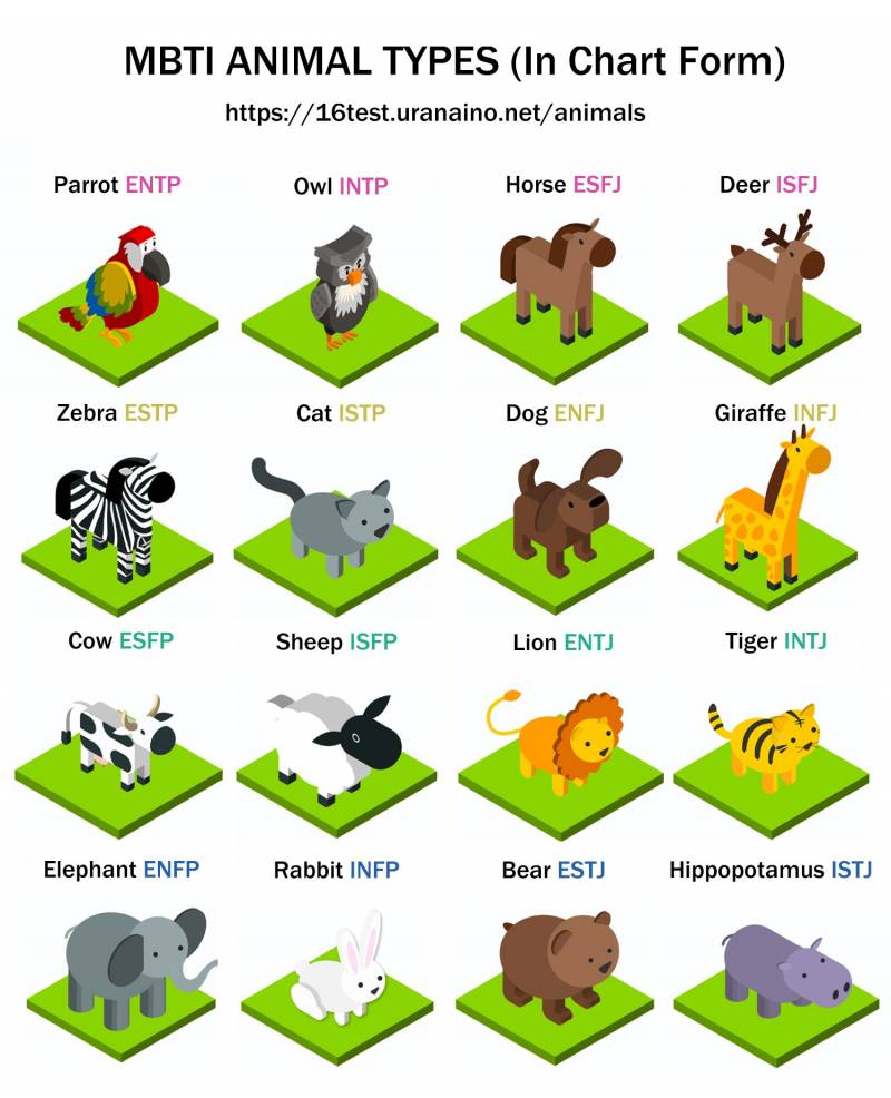  MBTI 유형별 동물