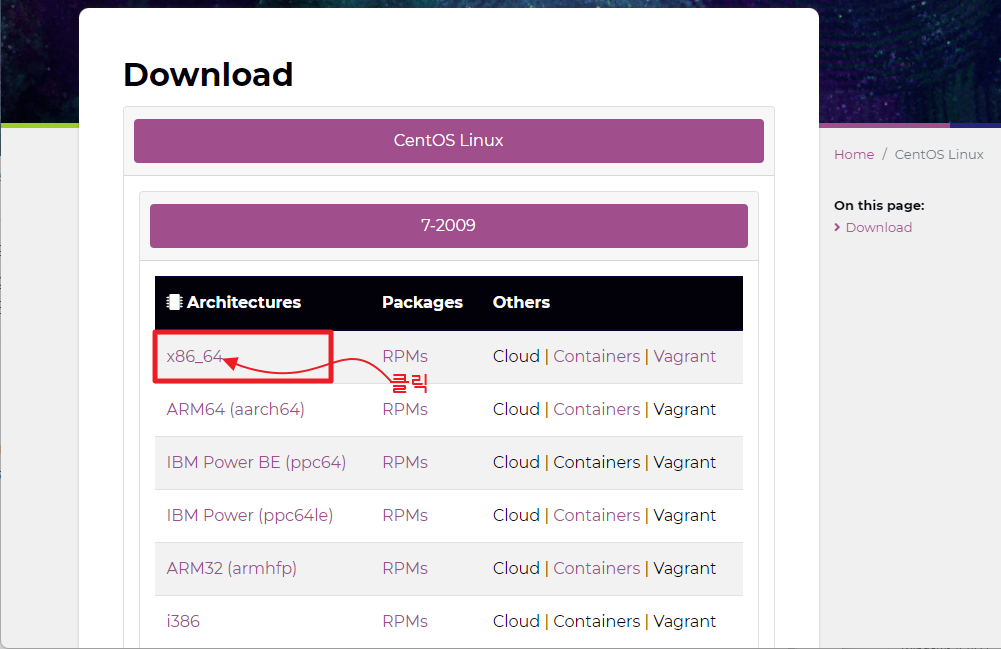 CentOS 공식사이트의 다운로드 페이지(https://www.centos.org/download/)