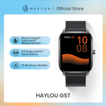  HAYLOU GST 스마트 워치, 남성 여성 시계 ,혈액 산소 심장 박동 수면 모니터 12 스포츠 모델 맞춤 시계 글로벌 버전