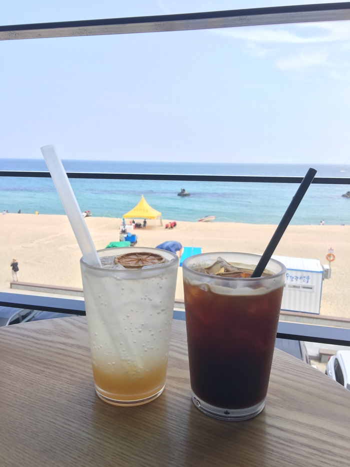  강릉 안목 해변 커피거리 보사노바에서 보는 바다