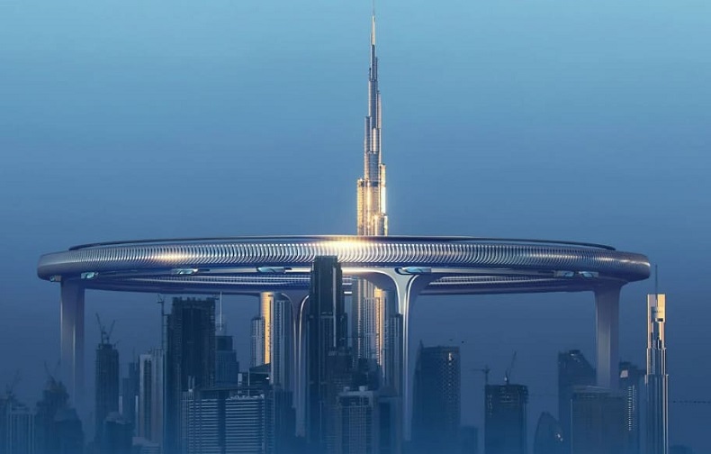 두바이를 둘러싼 ZNERA Space의 미래형 대도시 VIDEO: Ring around Burj Khalifa is Dubai Downtown Circle
