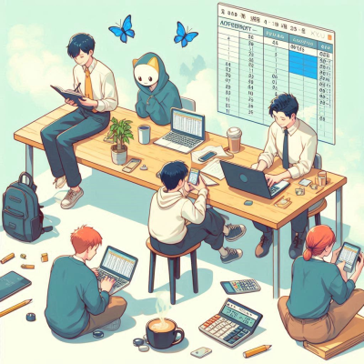 도서관에서 공부하고 있는 학생 그룹