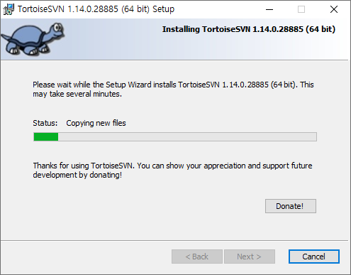 코더제로 유니티 기타 유니티 TortoiseSVN 설치 중 ...