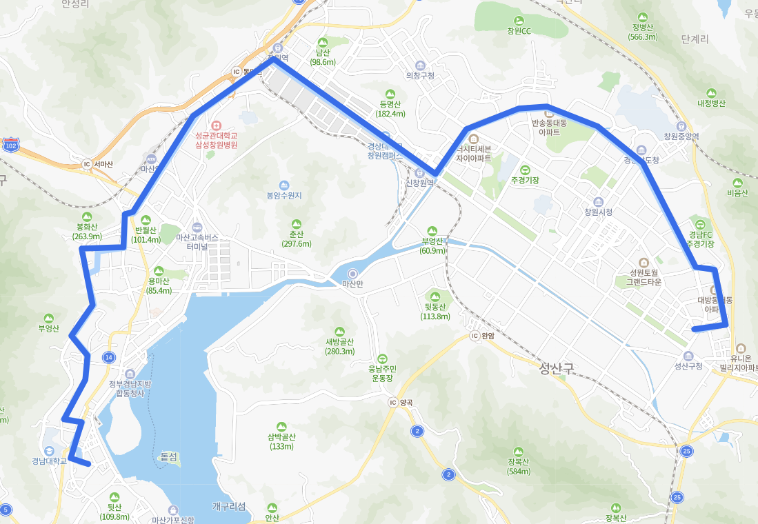  [창원 좌석] 707번버스 노선 정보 : 경남도청, 창원종합터미널,마산역, 경남대