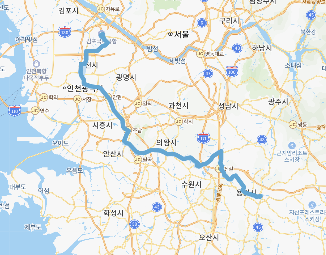  김포공항 8165 시간표, 버스 노선 ::  용인, 죽전역, 수지, 광교, 동수원