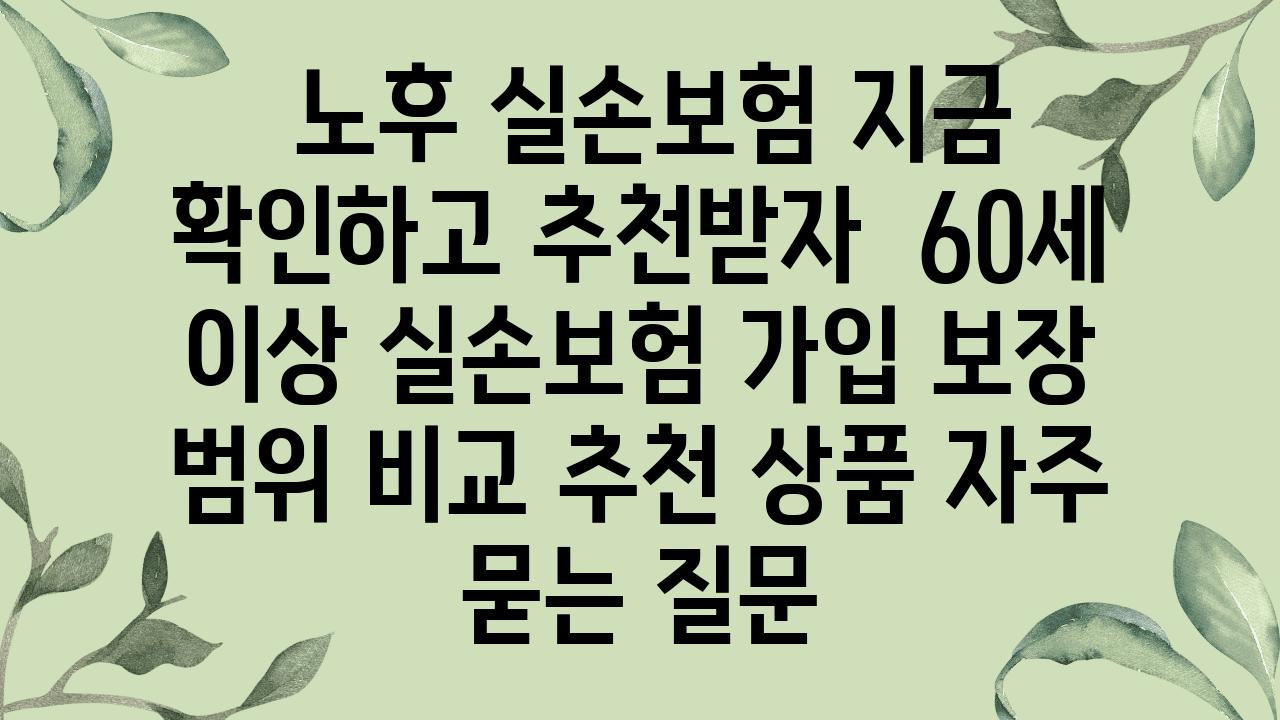  노후 실손보험 지금 확인하고 추천받자  60세 이상 실손보험 가입 보장 범위 비교 추천 제품 자주 묻는 질문