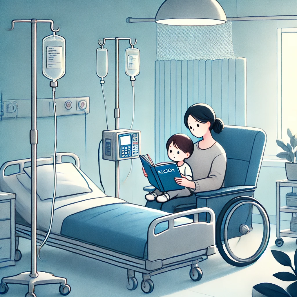 병원에서 노로바이러스 치료를 받고 있는 어린이