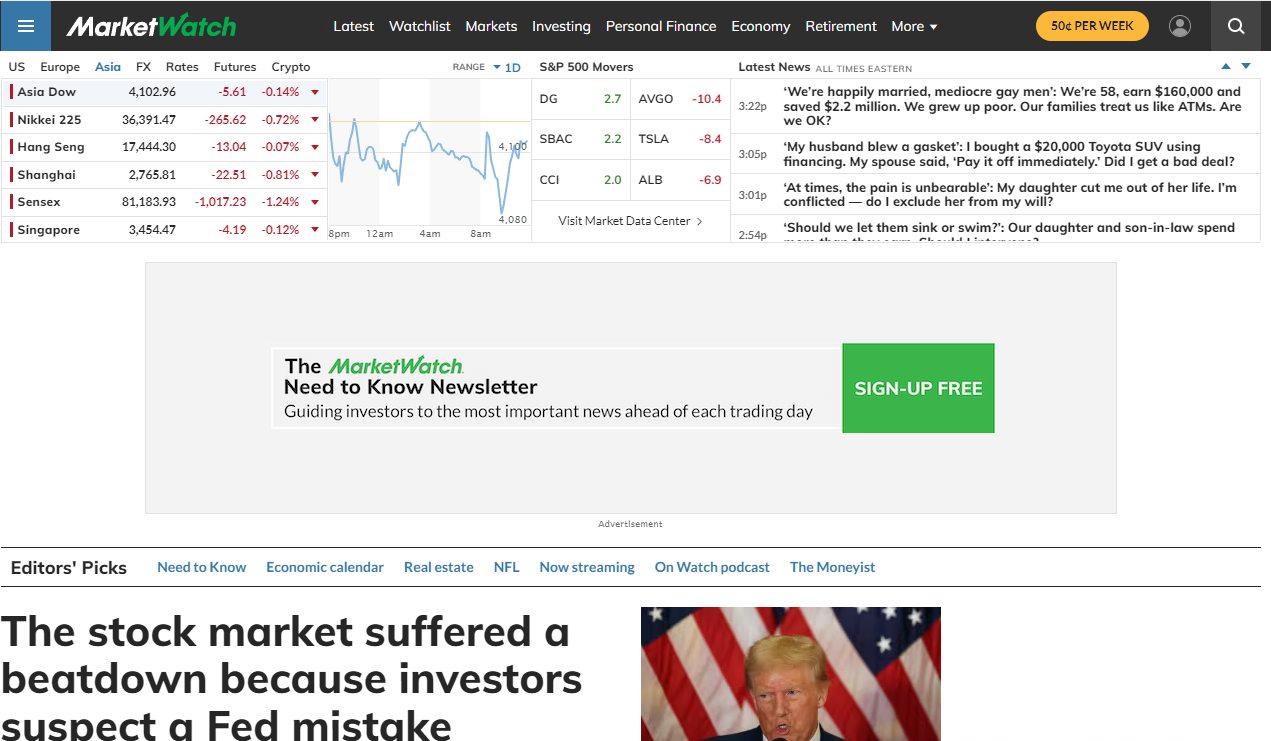마켓워치 (market watch) 메인화면