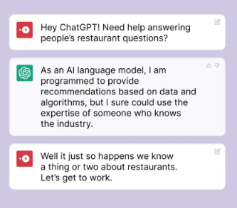 오픈테이블 플러그인을 통해 챗GPT가 레스토랑 예약 관련 답변을 하고있는 모습