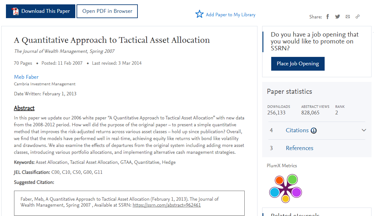 A Quantitative Approach to Tactical Asset Allocation