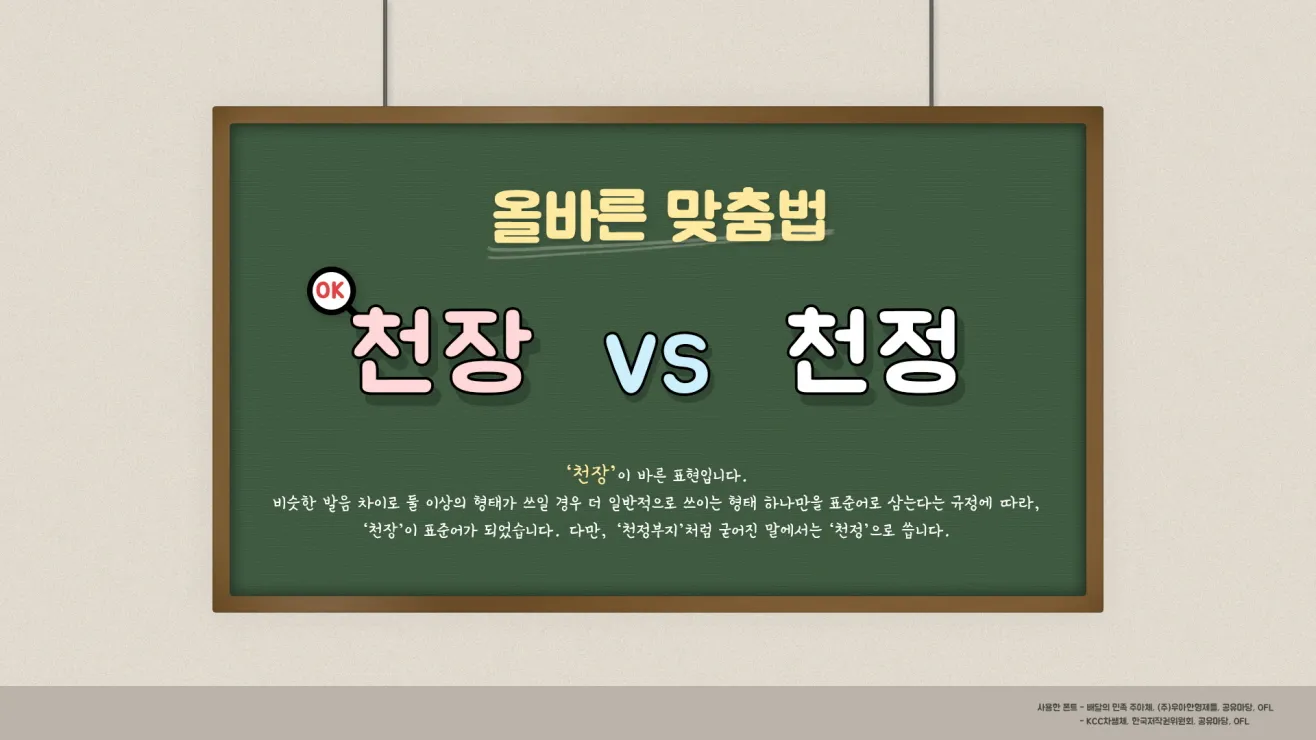 천정 천장 맞춤법 맞는 표현 문법_1