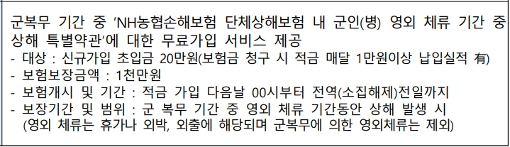 농협 장병내일준비적금 우대 서비스