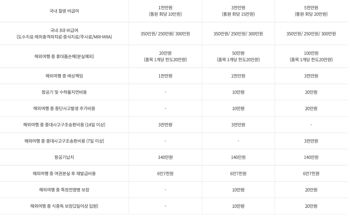 하나여행보험 보장내용 3